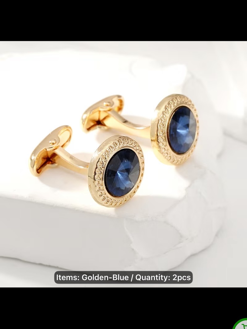 Gold-Tone Blue Crystal Cufflinks for Men